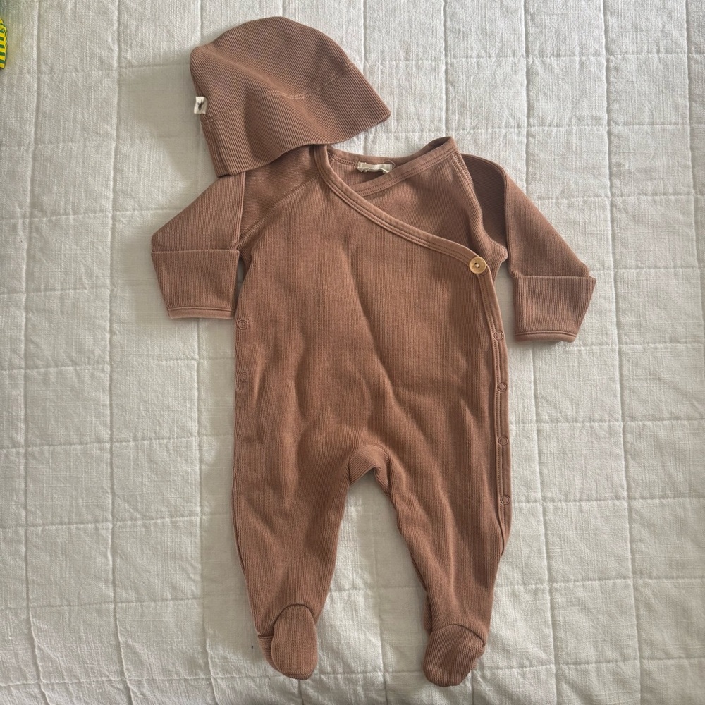 Cozy Brown Baby One Piece with Hat